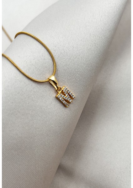 Fıora Çelik Zirkon Taşlı Harf Kolye Sade Şık Gold Ayarlanabilir Zincir Tüm Alfabe