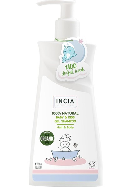 INCIA%100 Doğal Organik Sertifikalı Bebek ve Çocuk Jel Şampuanı Saç Vücut Lavanta Konak Önleyici 350 ml