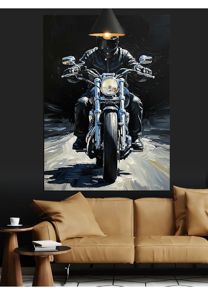 Parlak Işıklarla Motosiklet Süren Adam Dekoratif Kanvas - Mdf Ahşap Tablo modelleri