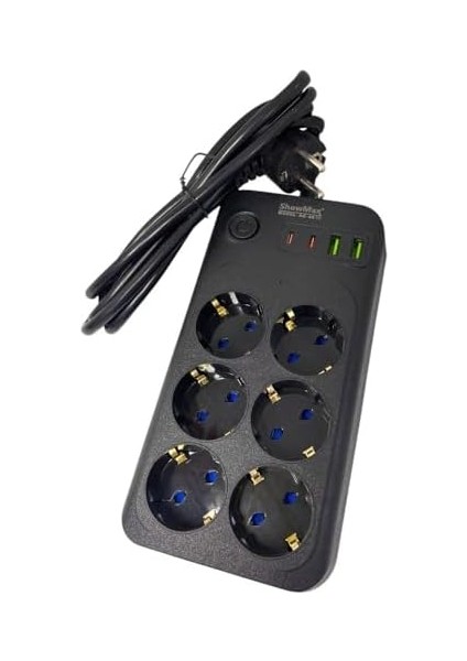 Serisi SH-3046 Akım Korumalı Priz 2 mt (6 Priz + 2 USB + 2 Type-C) (6 Lı 2xusb 2xtype C Çıkışlı) modelleri