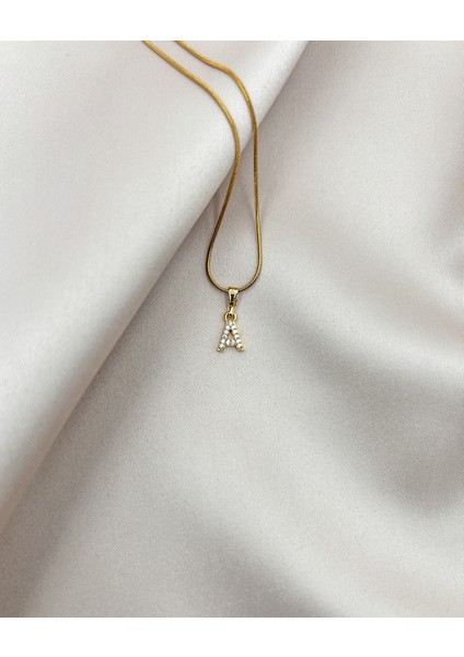 Fıora Çelik Zirkon Taşlı Harf Kolye Sade Şık Gold Ayarlanabilir Zincir Tüm Alfabe