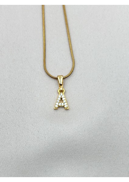 Fıora Çelik Zirkon Taşlı Harf Kolye Sade Şık Gold Ayarlanabilir Zincir Tüm Alfabe