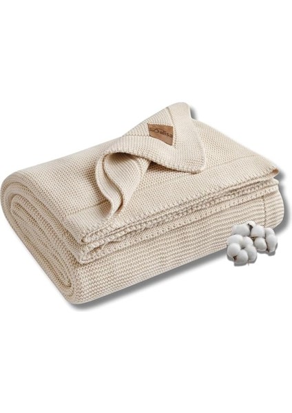 Organik Pamuk Örgü Battaniye – Gots Sertifikalı, Hafif, Nefes Alabilir ve Rahat Yapısıyla Kanepe, Yatak ve Ev Dekorunda Boho Vintage Tarzı (Natürel, 203X228)