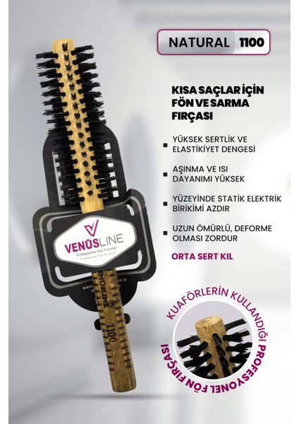 Venüsline Natural 1100 Kısa Saçlar Için Fön ve Sarma Fırçası