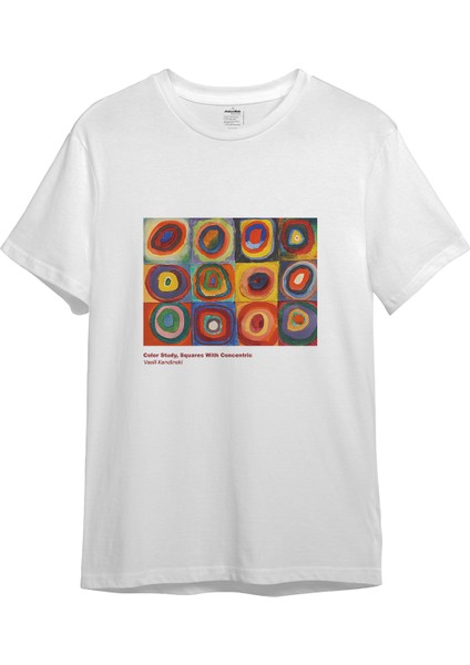 Color Study, Squares With Concentric Circles Tişört - Beyaz