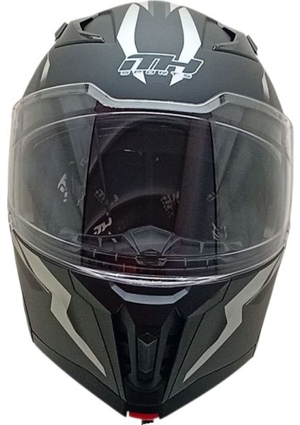 928 Çene Açılır Mat Siyah Beyaz Kask