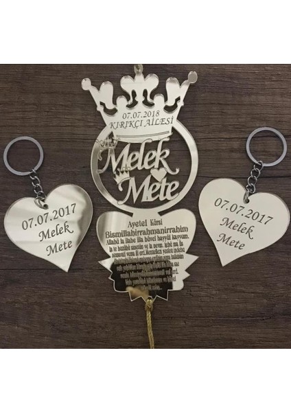 Kişiye Özel Kalp Anahtarlıklı Ayet-El Kürsi Yazılı Dikiz Aynası Süsü