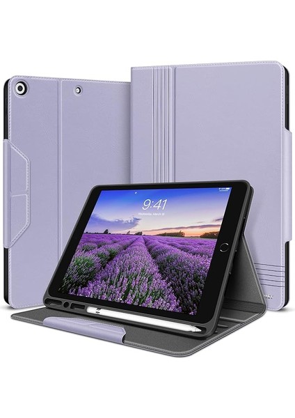 Holımet iPad 9. Nesil Kılıf (2021) Kalem Tutuculu, iPad 8/7. Nesil (2020/2019) Pu Deri Kılıf Tpu Arka Kapak Koruyucu Kılıf Darbeye Dayanıklı, Otomatik Uyku/uyanma iPad 10,2 Inç Için - Lila