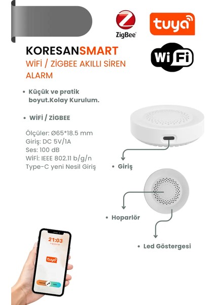 Tuya Wifi/zigbee Akıllı Siren Alarm