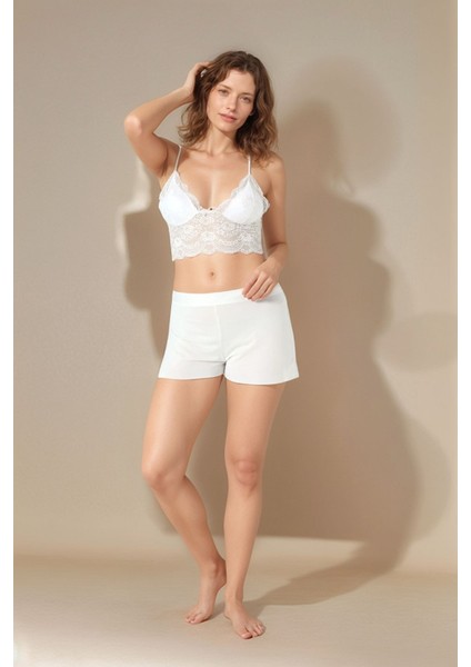 Kadın Ekru Penye Gelin 6'lı Çeyiz Seti Sabahlık & Gecelik & Pijama Şortlu Takım W9U6O2K0KKA
