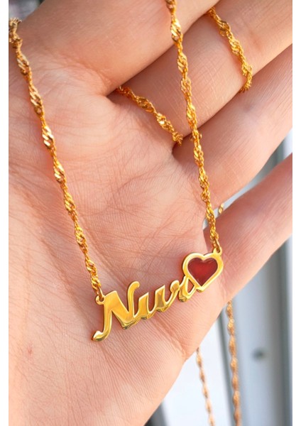 925 Ayar Gümüş 24 Ayar Altın Kaplama Isimli Kalpli Kolye