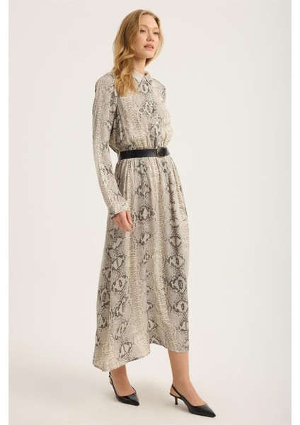 Piton Desenli Gömlek Yaka Elbise modelleri