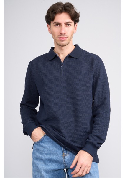 Çetinkaya Mentality 4415 Erkek Fermuarlı Dik Yaka Petek Örgü Sweatshirt Lacivert fiyatları