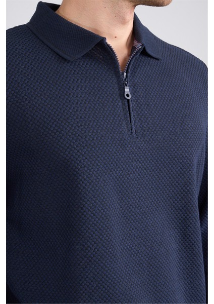 Çetinkaya Mentality 4415 Erkek Fermuarlı Dik Yaka Petek Örgü Sweatshirt Lacivert modelleri
