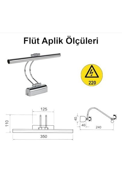 Enerji Tasarruflu Flüt LED Tablo Çalışma Masası Duvar Sanat Eseri Ayna Dekoratif ve Modern Aydınlatma 35 cm Elektrikli 6500K Beyaz Işık (Gümüş(Krom)) fiyatları