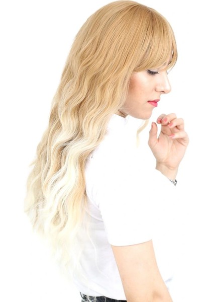 Perçemli Uzun Su Dalgası Fiber Sentetik Peruk - Balköpüğü / Platin Uzun Ombreli fiyatları