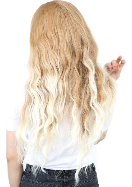 Perçemli Uzun Su Dalgası Fiber Sentetik Peruk - Balköpüğü / Platin Uzun Ombreli modelleri