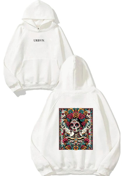 Mexican Girl Tasarım Baskılı Oversize Beyaz Kapüşonlu Sweatshirt