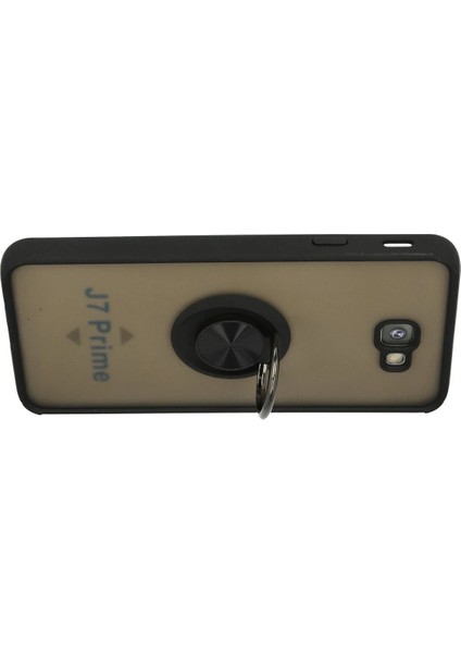Samsung Galaxy J7 Prime Kılıf Montreal Yüzüklü Silikon Kapak - SIYAH-(5796) - N316J465-M47316 modelleri