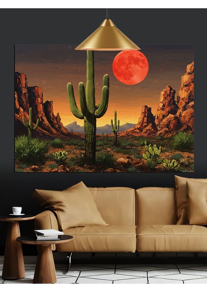 Çöl Manzarası Kırmızı Ay Tutulması Dekoratif Kanvas - Mdf Ahşap Tablo fırsatları