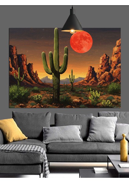 Çöl Manzarası Kırmızı Ay Tutulması Dekoratif Kanvas - Mdf Ahşap Tablo indirimleri