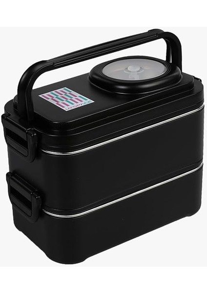 1200 ml Iki Kat Dört Bölme Paslanmaz Çelik Lunch Box Yeni Nesil Sefer Tası-Sos Kaseli MODEL-FFLBOX8023 (Siyah)