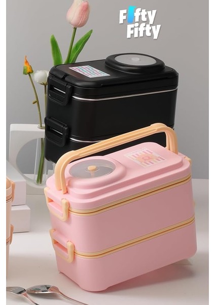 1200 ml Iki Kat Dört Bölme Paslanmaz Çelik Lunch Box Yeni Nesil Sefer Tası-Sos Kaseli MODEL-FFLBOX8023 (Siyah) modelleri