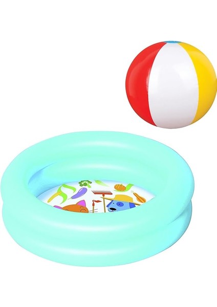 Plaj Topu Hediyeli- 51061, 2 Boğum Şişme Zemin Bebek HAVUZU,61X15 cm (Mavi)