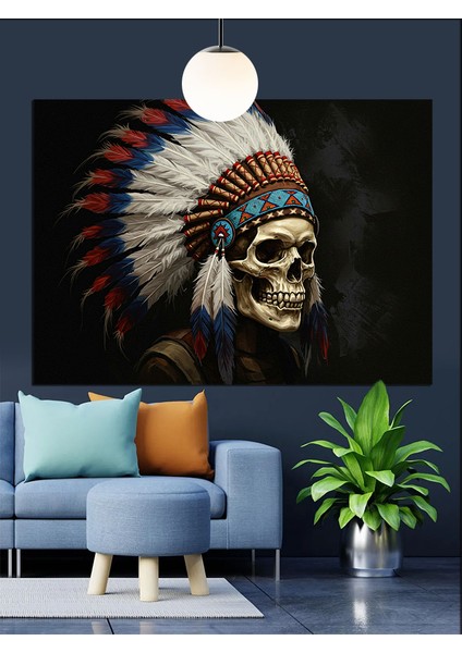 Kızılderili Tüylü Kafatası Portresi Dekoratif Kanvas - Mdf Ahşap Tablo fırsatları