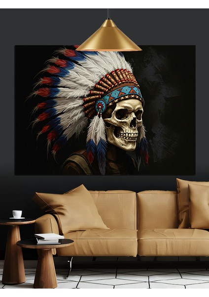 Kızılderili Tüylü Kafatası Portresi Dekoratif Kanvas - Mdf Ahşap Tablo indirimleri