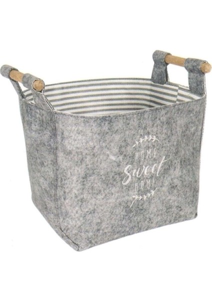Keçe Tahta Saplı Düzenleyici Sepet - Çok Amaçlı Saklama Organizer Kutu Mini Gri