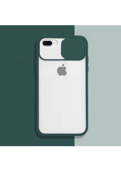 7 -8 Uyumlu Kılıf Kamera Lens Sürgülü Korumalı, Kenar Renkli, Arkası Buzlu Kapak (Yeşil)