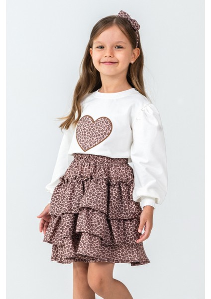 Taşlı Kalp Nakışlı Kız Çocuk 3\'lü Takım - 26K 6341