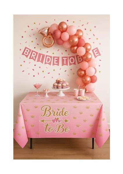 To Be Masa Örtüsü, Taç Desenli, Pembe Renk, 120X180 Cm, Bekarlığa Veda Partisi Süsleme modelleri