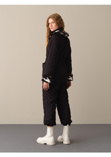 Kadın Siyah Kürklü Oversize Ceket