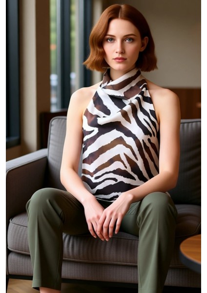 Kadınlar Için Dokuma Kumaşlı Halter Yaka Kolsuz Bluz Kaliteli Şık Rahat Modern Zarif Günlük