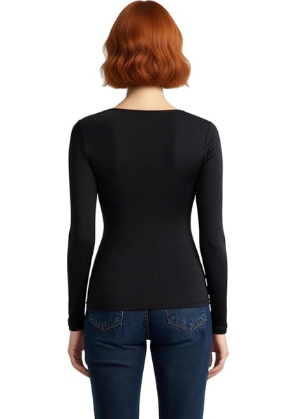 Kadın Moda Şık Crop V Yaka Slim Kalıp Örme Büzgü Drape Detaylı Fitted Vücuda Oturan Kollu Esnek Bluz modelleri