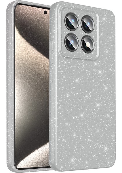 14T Pro Kılıf Kamera Korumalı Simli Lüks Nxxa Koton Kapak - Gümüş