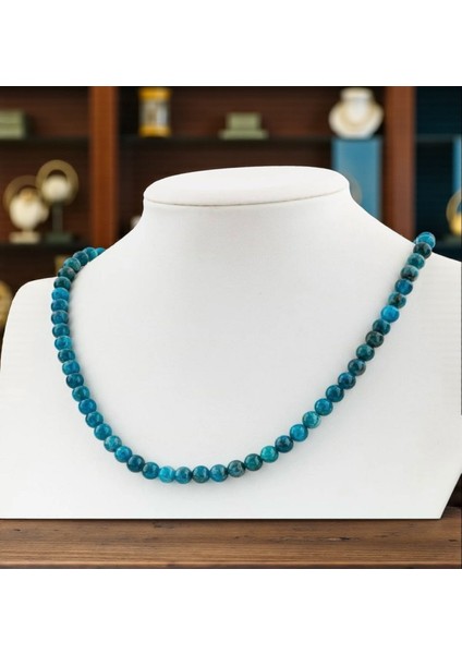 Apatit Taşı 6 mm Doğal Taş Dizi Kolye - Paslanmaz Çelik Aparatlı