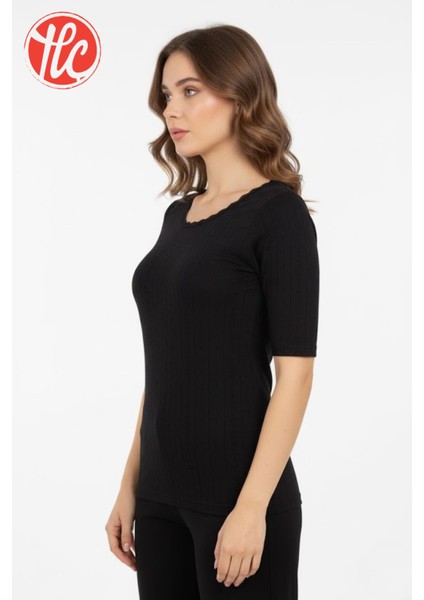 Kadın Hafif Rahat Ince ve Çok Yumuşak Kısa Kollu Jakarlı Dantelli Sıcak Tutan Termal Üst Içlik modelleri