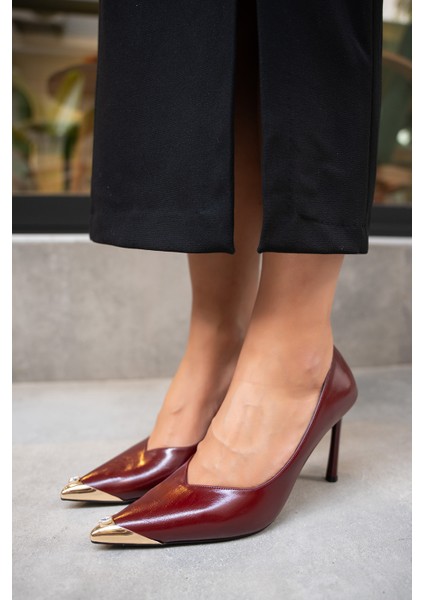 Niko Bordo Gold Aksesuarlı Topuklu Ayakkabı modelleri