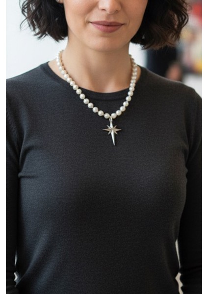Pınkmark Kadın Gümüş Kutup Yıldızı Detaylı Ekru 55CM Uzunluk Inci Kolye PMKLY25516 fırsatları
