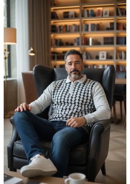 Erkek Çelik Örgü Gömlek Yaka Fermuarlı Polo Yakalı Dikine Zikzak Çizgi Tüylenmez Triko Kışlık Kazak fiyatları