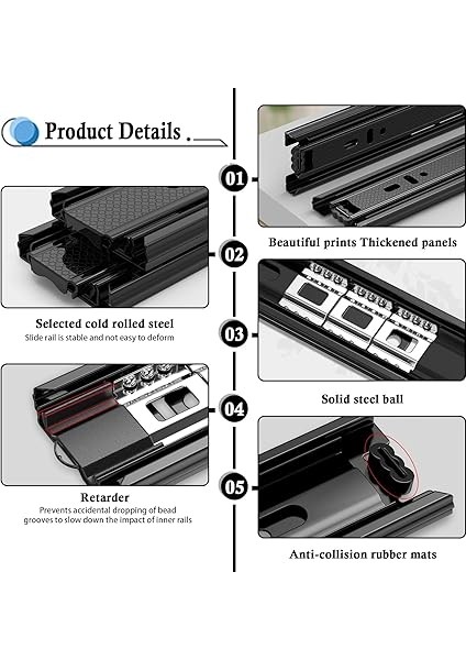 2 Adet Çekmece Rayı 250 Mm, Çekmece Rayları 25 Cm, 3 Katlı Teleskopik Çekmece Çekmecesi, Menteşeler Tam Uzatma 500 Mm, 45 kg Ağır Taşıma Kapasitesi fırsatları