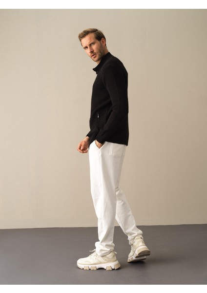 Erkek Siyah Regular Fit Fermuarlı Hırka