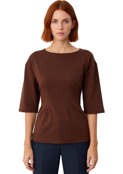 Kadın Fitted Interlok Bluz Truvakar Kol ve Peplum Detaylı Günlük Şıklık Kaliteli Şık Rahat