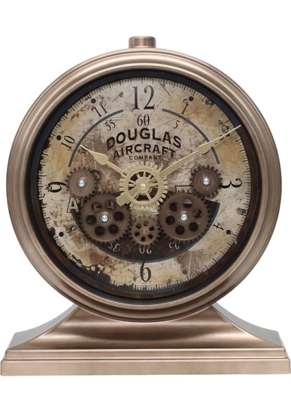 Mark Premium Serisi Antik Eskitme Kadranlı Döner Çarklı 32X28 cm Ev ve Ofis Masa ve Duvar Saati Rakamlı Bronz