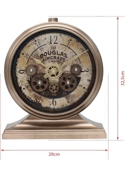 Mark Premium Serisi Antik Eskitme Kadranlı Döner Çarklı 32X28 cm Ev ve Ofis Masa ve Duvar Saati Rakamlı Bronz indirimleri