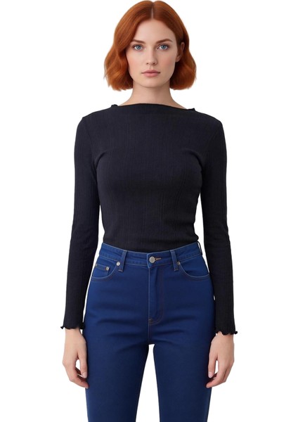 Genç Kadın Slim Fit Bisiklet Yaka Uzun Kollu Pointel Örme Üst Kaliteli Şık Rahat Modern Zarif fiyatları