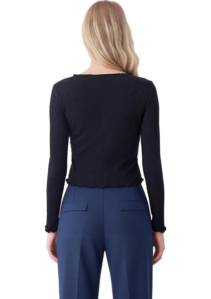 Genç Kadın Slim Fit Bisiklet Yaka Uzun Kollu Pointel Örme Üst Kaliteli Şık Rahat Modern Zarif modelleri